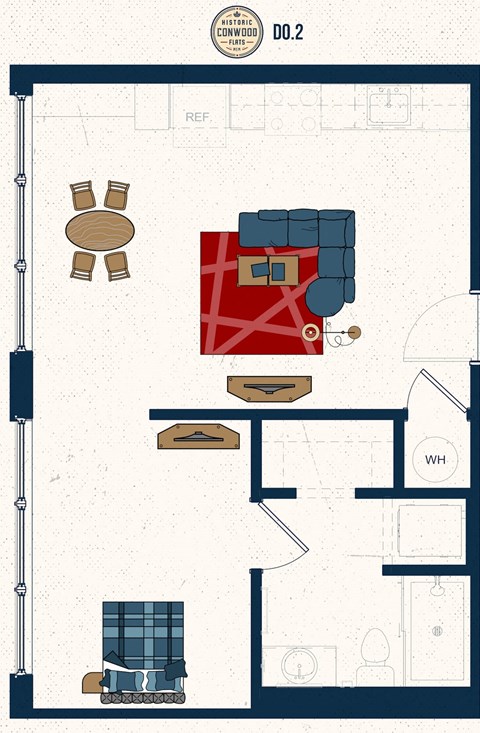 Floor plan for 1 bed, 1 bath, 540 sqft